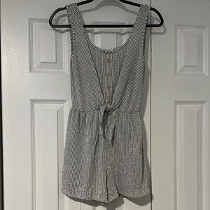 Caution To The Wind Black and White Striped Romper